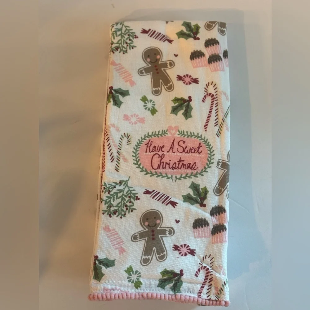 Gingerbread Shabby Chick Set of 3 kitchen towels Have A Sweet Christmas - Picture 1 of 4